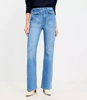 Petite Utility Pocket High Rise Slim Flare Jeans Light Wash Indigo