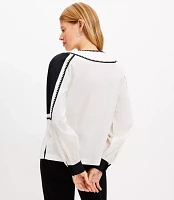 Petite Colorblock Stitched Split Neck Blouse