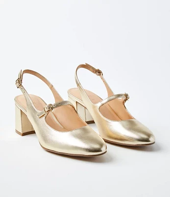 Metallic Mary Jane Slingback Block Heels