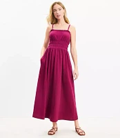 Seersucker Smocked Strappy Maxi Pocket Dress