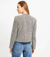 Metallic Fringe Tweed Collarless Jacket