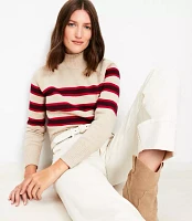 Petite Striped Ribtrim Mock Neck Sweater