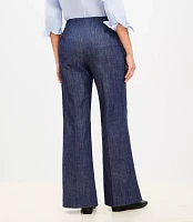 Curvy Button Trim Wide Leg Pants Refined Denim