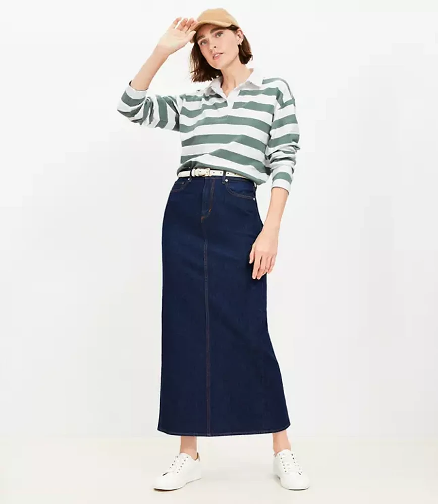 Petite Denim Maxi Skirt Rinse Wash