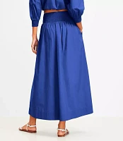 LOFT Beach Poplin Smocked Midi Pocket Skirt