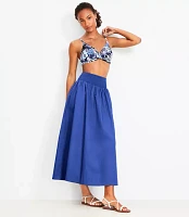 LOFT Beach Poplin Smocked Midi Pocket Skirt