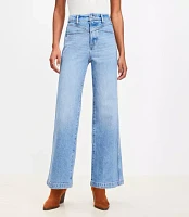 Petite Double Yoke High Rise Wide Leg Jeans Light Wash