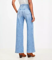 Petite Double Yoke High Rise Wide Leg Jeans Light Wash