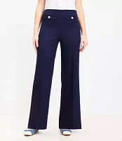 Petite Button Trim Wide Leg Pants Twill