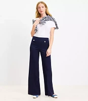 Petite Button Trim Wide Leg Pants Twill