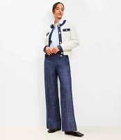 Petite Button Trim Wide Leg Pants Refined Denim