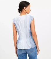 Petite Striped Pleated Peplum Top