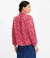 Petite Floral Seamed Sleeve Tie Neck Blouse