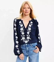 Petite Floral Embroidered V-Neck Blouse