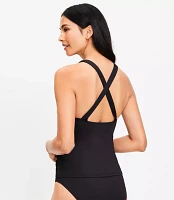 LOFT Beach Ruched Cross Back Halter Tankini Top