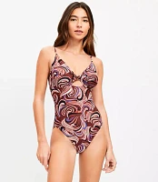 LOFT Beach Swirl Twist Cutout One Piece Swimsuit