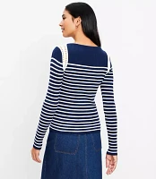 Petite Striped Crochet Shoulder Sweater