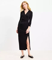 Petite Knotted Button Wrap Midi Dress