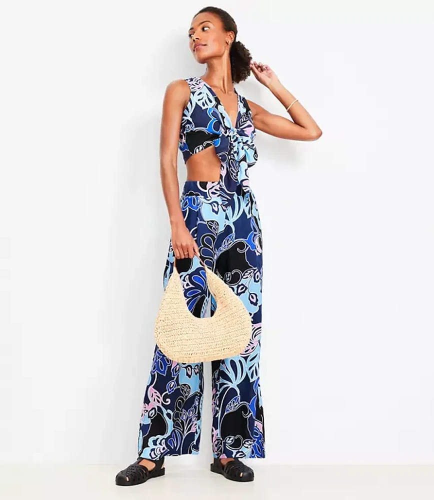 LOFT Beach Floral Linen Blend Wide Leg Pants