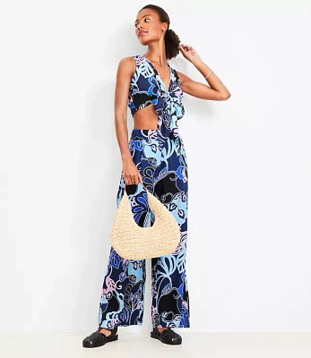 LOFT Beach Floral Linen Blend Wide Leg Pants