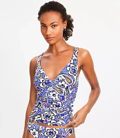 LOFT Beach Paisley Ruched Cross Back Halter Tankini Top