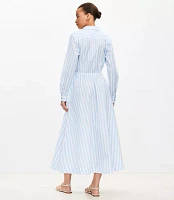 Striped Poplin Tie Front Pocket Shirtdress