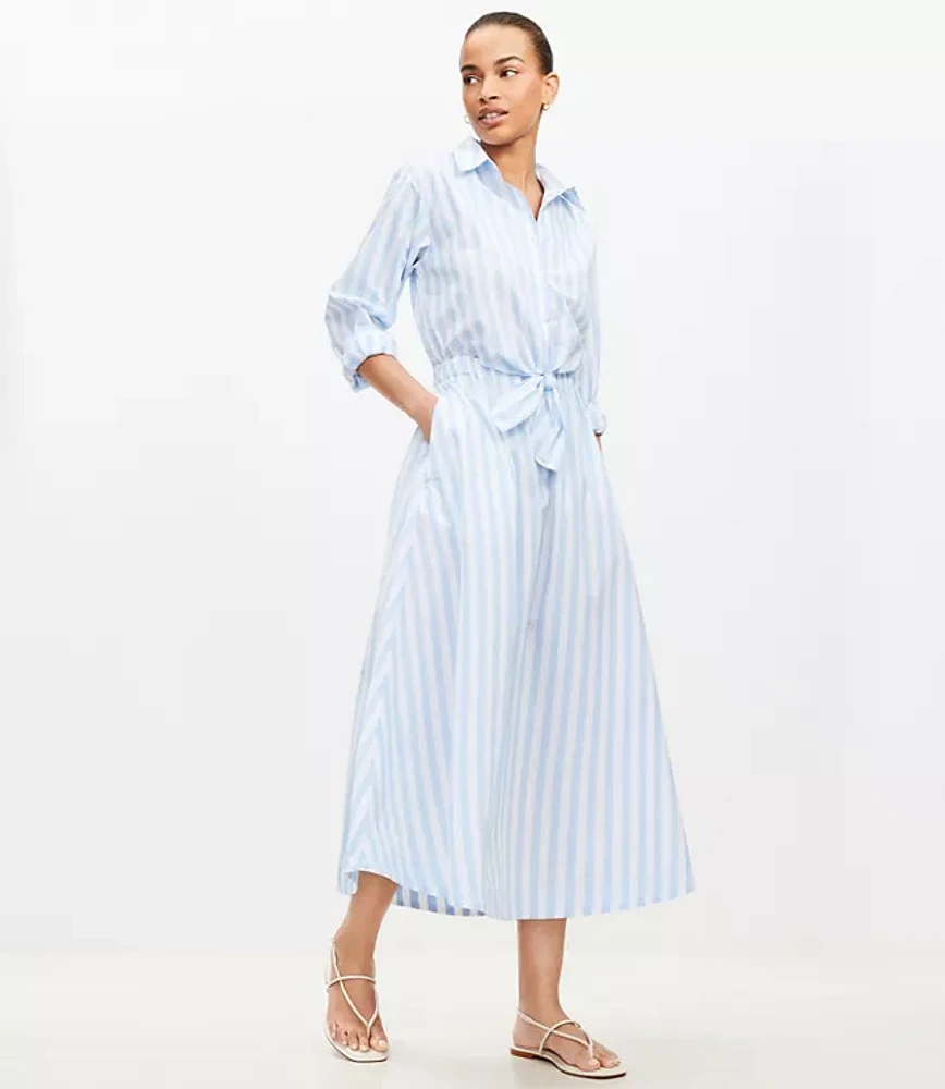 Striped Poplin Tie Front Pocket Shirtdress