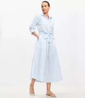 Striped Poplin Tie Front Pocket Shirtdress