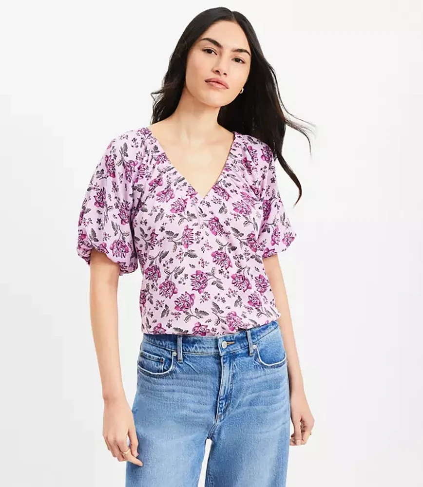 Floral Mixed Media V-Neck Top