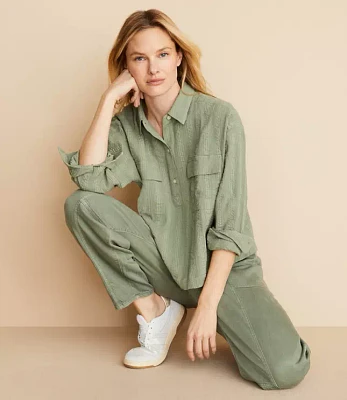 Lou & Grey Crinkle Henley Pocket Shirt