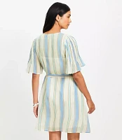 Striped Pintucked Sleeve Mini Dress