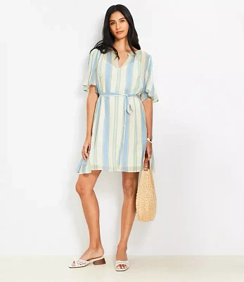 Striped Pintucked Sleeve Mini Dress