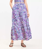 LOFT Beach Paisley Linen Blend Tiered Maxi Pocket Skirt