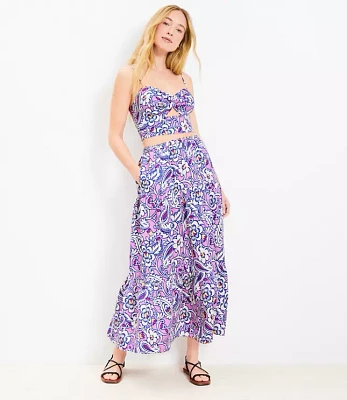 LOFT Beach Paisley Linen Blend Tiered Maxi Pocket Skirt