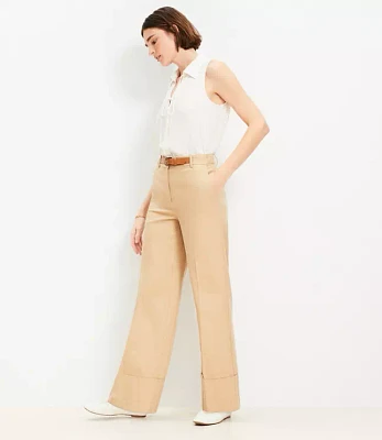 Tall Faux Leather Belted Stovepipe Pants Twill