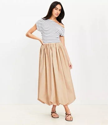 Poplin Ruched Bubble Midi Skirt