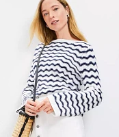 Petite Zig Zag Wide Sleeve Boatneck Sweater