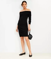 Petite Ribbed Off The Shoulder Mini Sweater Dress