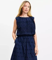 Petite Eyelet Side Tie Pleated Bubble Top