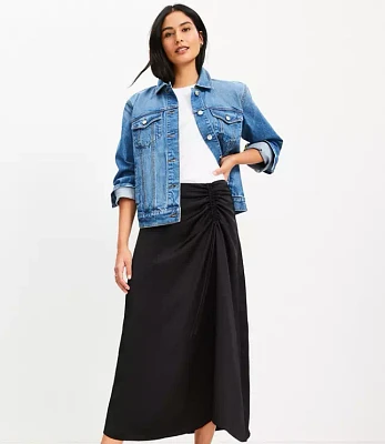 Petite Satin Ruched Midi Skirt