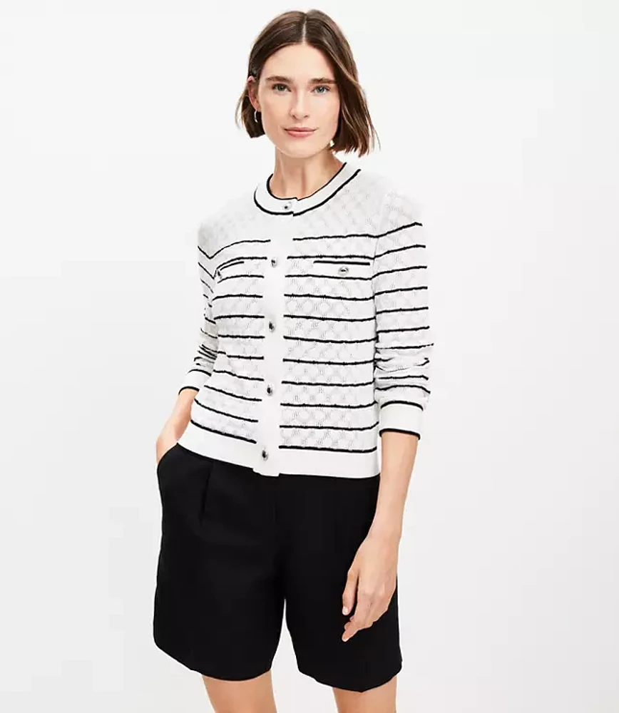 Petite Striped Pointelle Cardigan