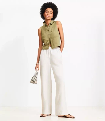 Petite Pull On Straight Pants Linen Blend