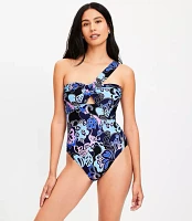 LOFT Beach Floral Asymmetrical Bandeau One Piece Swimsuit