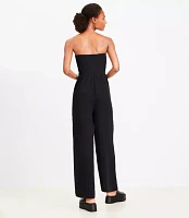 Petite LOFT Beach Triple Cloth Mixed Media Strapless Jumpsuit