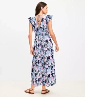 Petite LOFT Beach Floral Ruffle Sleeve Maxi Pocket Dress