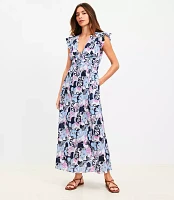 Petite LOFT Beach Floral Ruffle Sleeve Maxi Pocket Dress