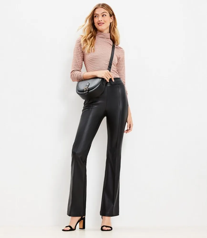Pintucked Side Zip Flare Pants Faux Leather