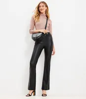 Pintucked Side Zip Flare Pants Faux Leather
