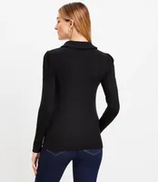 Cozy Ribbed Puff Sleeve Polo Top