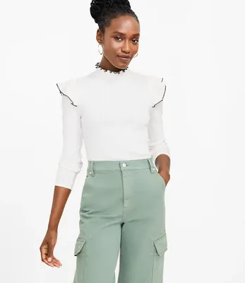 Pointelle Ribbed Ruffle Top